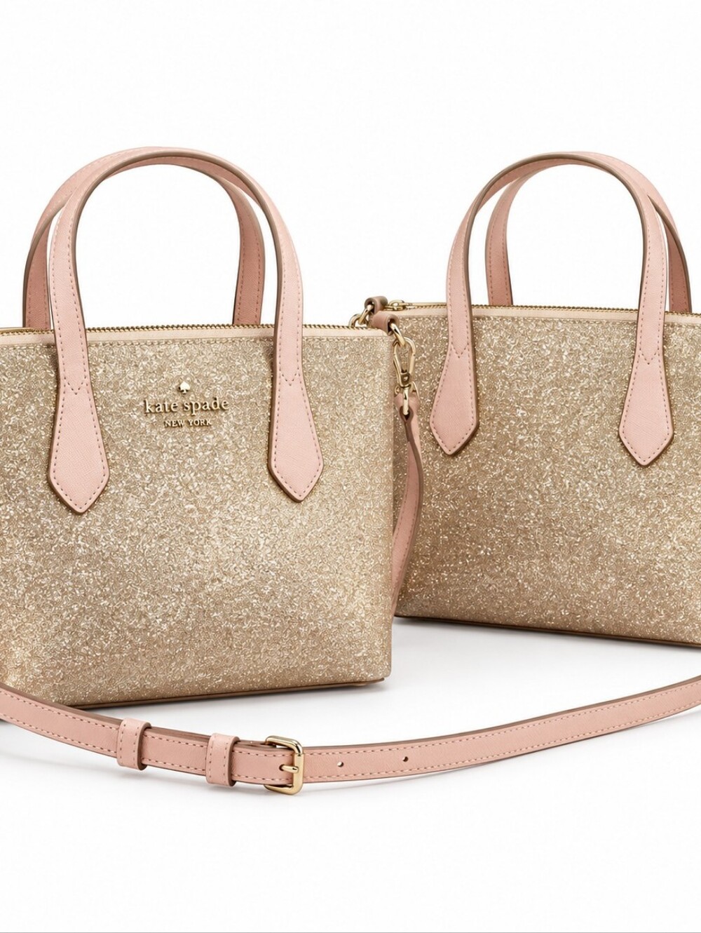 Kate Spade Joeley Rose Gold Glitter Satchel Crossbody Glam Sparkle Party Bag